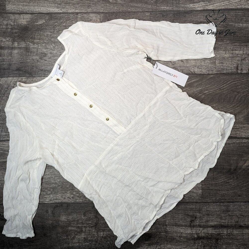 Liz Claiborne Crema Gold Stripe Long Sleeve Top Size M